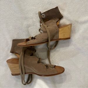 Dolce Vita Tan Lei Open Toe Suede Lace Up Wedge‎ Boots Size 10